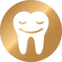 Icon of a smiling tooth happy about how affordable teeth whitening is.
